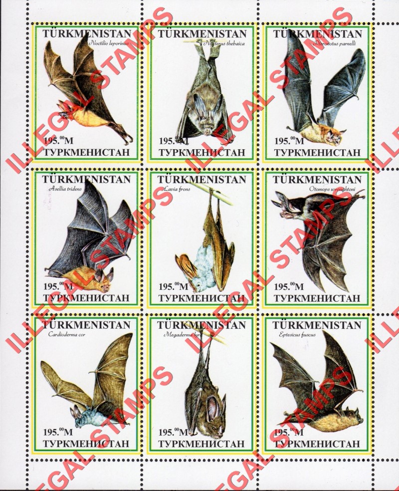 Turkmenistan 1998 Bats Illegal Stamp Souvenir Sheets of 9 (Sheet 1) Turkmenistan 1998 Bats Illegal Stamp Souvenir Sheets of 9 (Sheet 1)