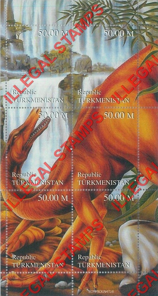 Turkmenistan 1998 Dinosaurs Illegal Stamp Souvenir Sheet of 6 Turkmenistan 1998 Dinosaurs Illegal Stamp Souvenir Sheet of 6
