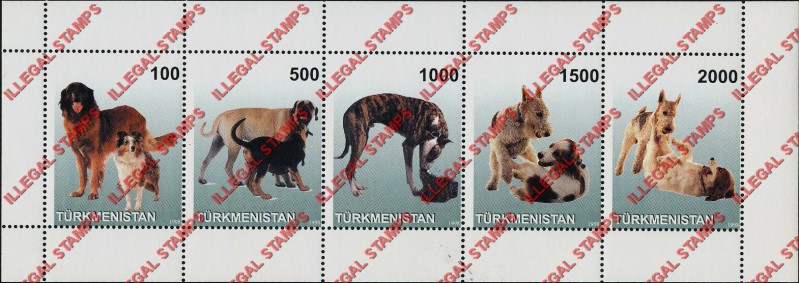 Turkmenistan 1998 Dogs Illegal Stamp Souvenir Sheet of 5 Turkmenistan 1998 Dogs Illegal Stamp Souvenir Sheet of 5
