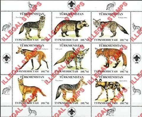 Turkmenistan 1998 Dogs Wild Dogs Illegal Stamp Souvenir Sheet of 9 Turkmenistan 1998 Dogs Wild Dogs Illegal Stamp Souvenir Sheet of 9