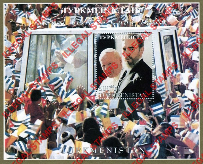 Turkmenistan 1998 Pope John Paul II visit to Cuba Illegal Stamp Souvenir Sheet of 1 Turkmenistan 1998 Pope John Paul II visit to Cuba Illegal Stamp Souvenir Sheet of 1