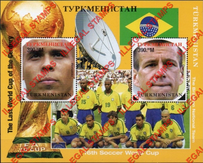 Turkmenistan 1998 World Cup Soccer Football Illegal Stamp Souvenir Sheet of 2 Turkmenistan 1998 World Cup Soccer Football Illegal Stamp Souvenir Sheet of 2