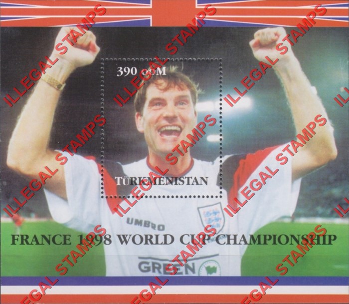 Turkmenistan 1998 World Cup Soccer Football Championship Illegal Stamp Souvenir Sheet of 1 Turkmenistan 1998 World Cup Soccer Football Championship Illegal Stamp Souvenir Sheet of 1