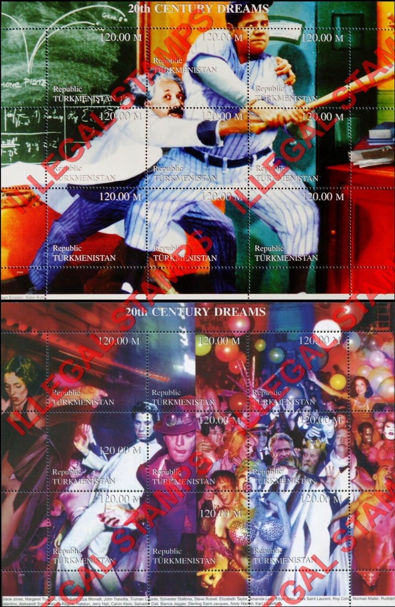 Turkmenistan 1999 20th Century Dreams Illegal Stamp Souvenir Sheets of 9 (Part 3) Turkmenistan 1999 20th Century Dreams Illegal Stamp Souvenir Sheets of 9 (Part 3)