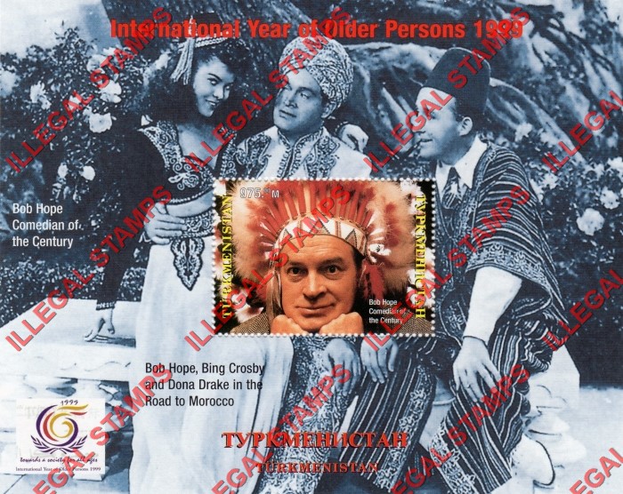 Turkmenistan 1999 Bob Hope International Year of Older Persons Illegal Stamp Souvenir Sheet of 1 Turkmenistan 1999 Bob Hope International Year of Older Persons Illegal Stamp Souvenir Sheet of 1