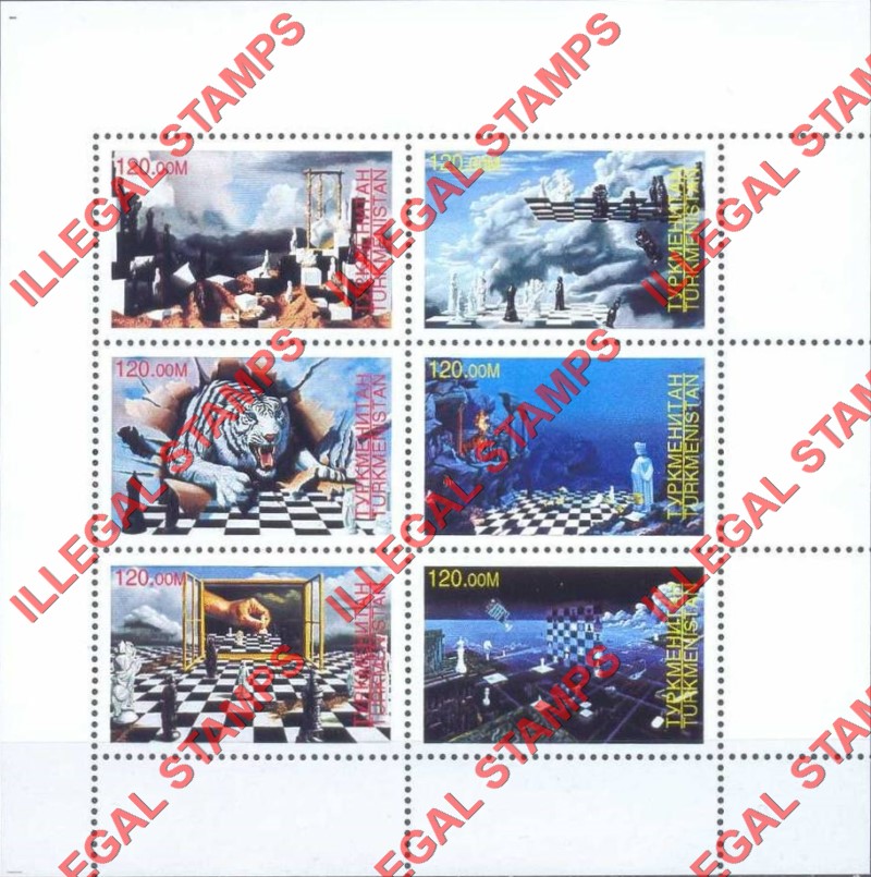 Turkmenistan 1999 Chess Boards Illegal Stamp Souvenir Sheet of 6 Turkmenistan 1999 Chess Boards Illegal Stamp Souvenir Sheet of 6