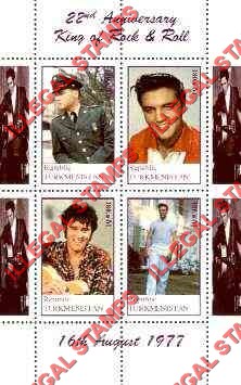 Turkmenistan 1999 Elvis Presley Illegal Stamp Souvenir Sheet of 4 Turkmenistan 1999 Elvis Presley Illegal Stamp Souvenir Sheet of 4
