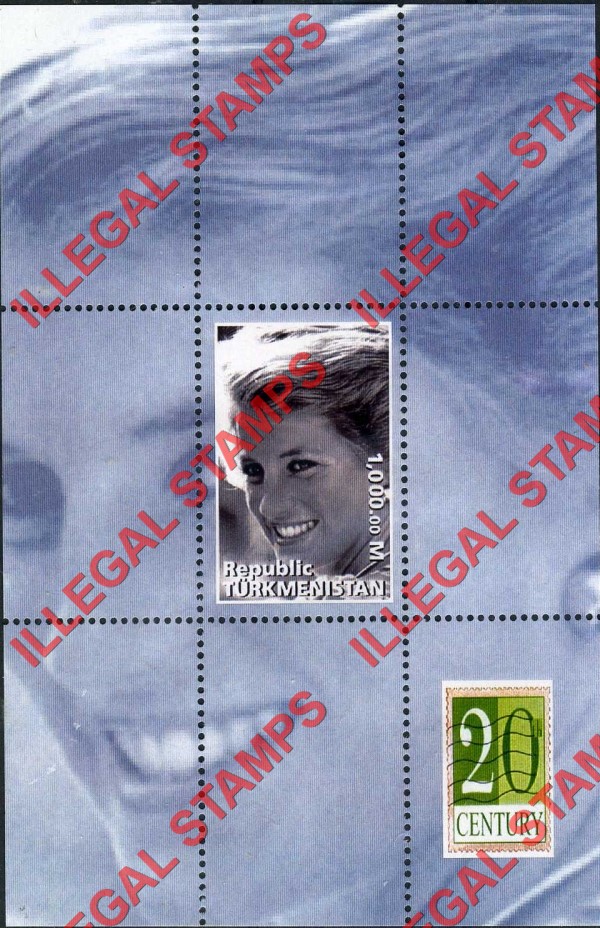 Turkmenistan 1999 Icons of the 20th Century Princess Diana Illegal Stamp Souvenir Sheet of 1 Turkmenistan 1999 Icons of the 20th Century Princess Diana Illegal Stamp Souvenir Sheet of 1