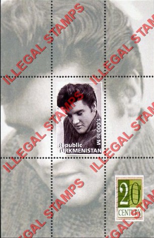 Turkmenistan 1999 Icons of the 20th Century Elvis Presley Illegal Stamp Souvenir Sheet of 1 Turkmenistan 1999 Icons of the 20th Century Elvis Presley Illegal Stamp Souvenir Sheet of 1