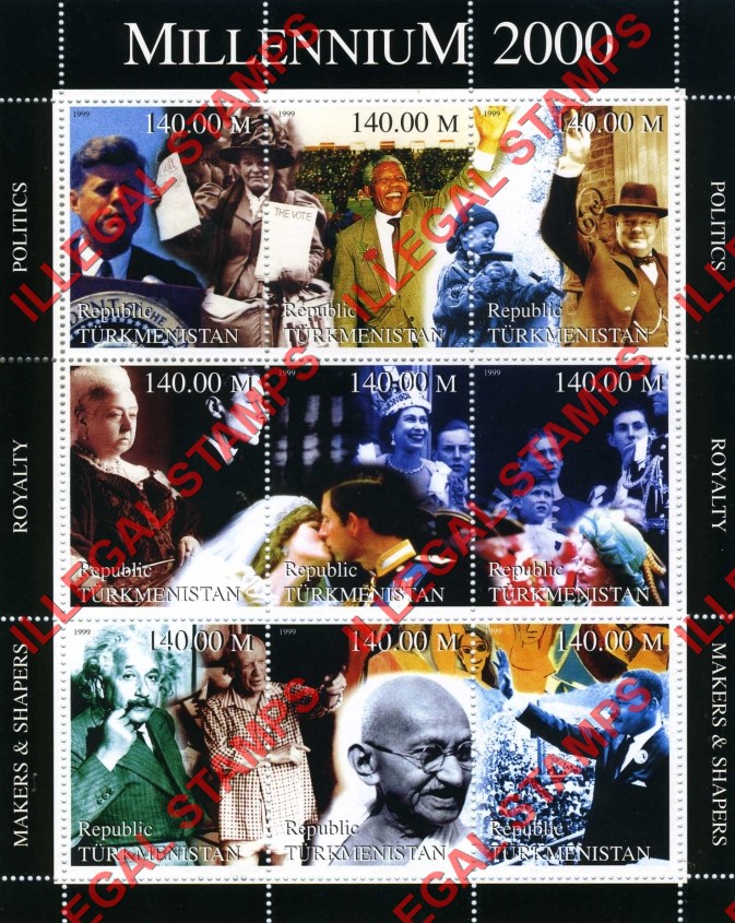 Turkmenistan 1999 Millenium 2000 Series Illegal Stamp Souvenir Sheet of 9 (Sheet 3) Turkmenistan 1999 Millenium 2000 Series Illegal Stamp Souvenir Sheet of 9 (Sheet 3)