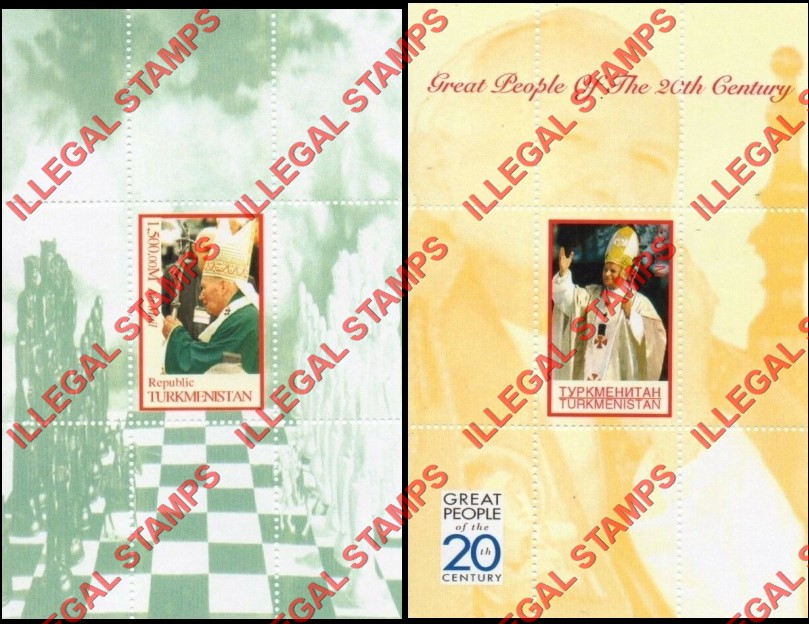 Turkmenistan 1999 Personalities Pope John Paul II Illegal Stamp Souvenir Sheets of 1 Turkmenistan 1999 Personalities Pope John Paul II Illegal Stamp Souvenir Sheets of 1