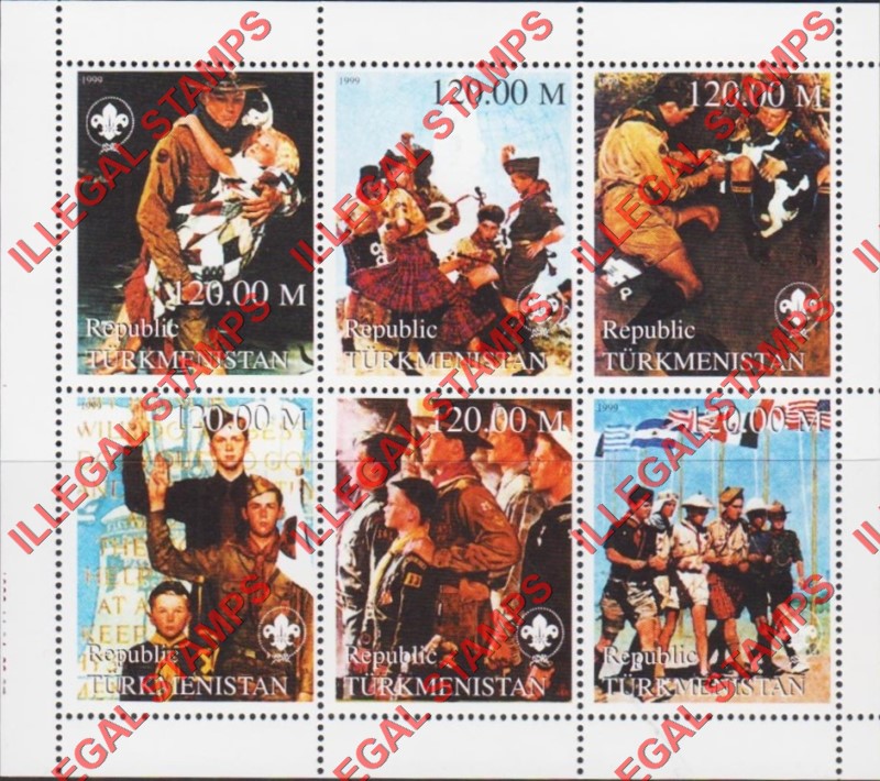 Turkmenistan 1999 Scouts Scouting Illegal Stamp Souvenir Sheet of 6 Turkmenistan 1999 Scouts Scouting Illegal Stamp Souvenir Sheet of 6