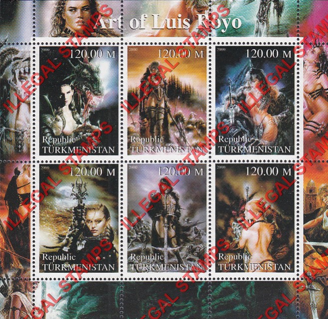 Turkmenistan 2000 Art of Luis Royo Illegal Stamp Souvenir Sheet of 6