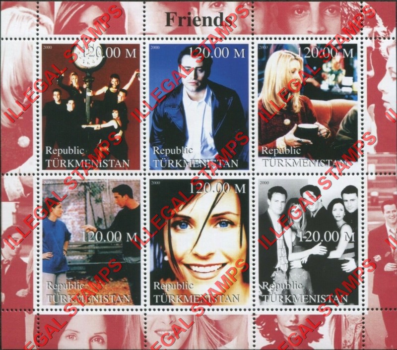 Turkmenistan 2000 Friends TV Hit Series Illegal Stamp Souvenir Sheet of 6