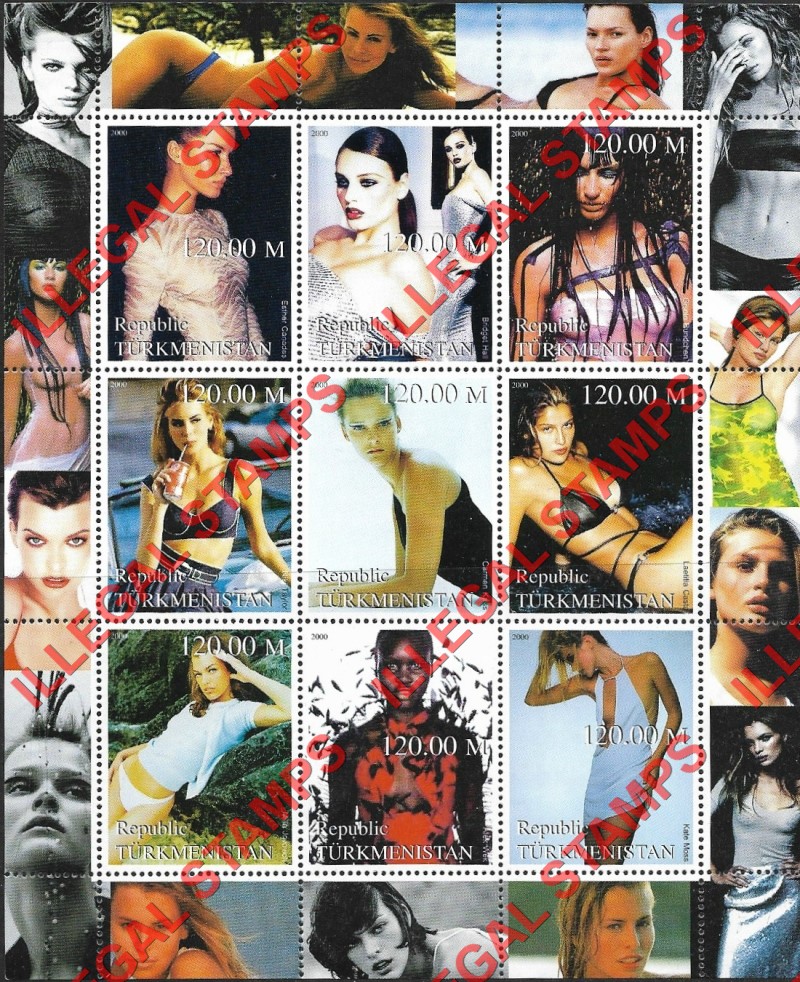 Turkmenistan 2000 Models Illegal Stamp Souvenir Sheet of 9