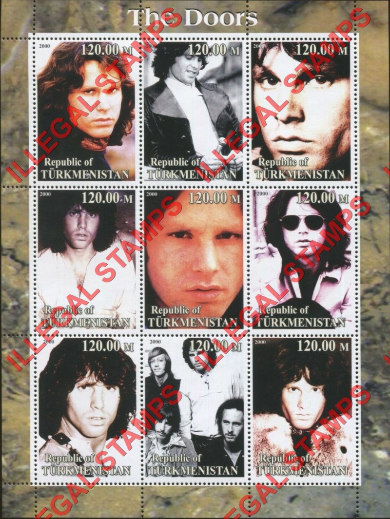 Turkmenistan 2000 The Doors Illegal Stamp Souvenir Sheet of 9