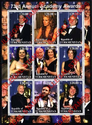Turkmenistan 2001 Academy Awards Illegal Stamp Souvenir Sheet of 9 Turkmenistan 2001 Academy Awards Illegal Stamp Souvenir Sheet of 9