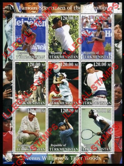 Turkmenistan 2001 Famous Sportsmen of the Millennium Illegal Stamp Souvenir Sheet of 9 Turkmenistan 2001 Famous Sportsmen of the Millennium Illegal Stamp Souvenir Sheet of 9