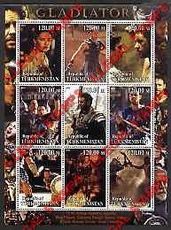 Turkmenistan 2001 Gladiator Illegal Stamp Souvenir Sheet of 9 Turkmenistan 2001 Gladiator Illegal Stamp Souvenir Sheet of 9