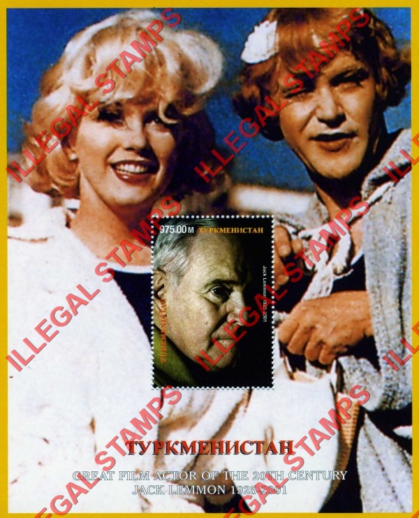 Turkmenistan 2001 Marilyn Monroe and Jack Lemmon Illegal Stamp Souvenir Sheet of 1 Turkmenistan 2001 Marilyn Monroe and Jack Lemmon Illegal Stamp Souvenir Sheet of 1