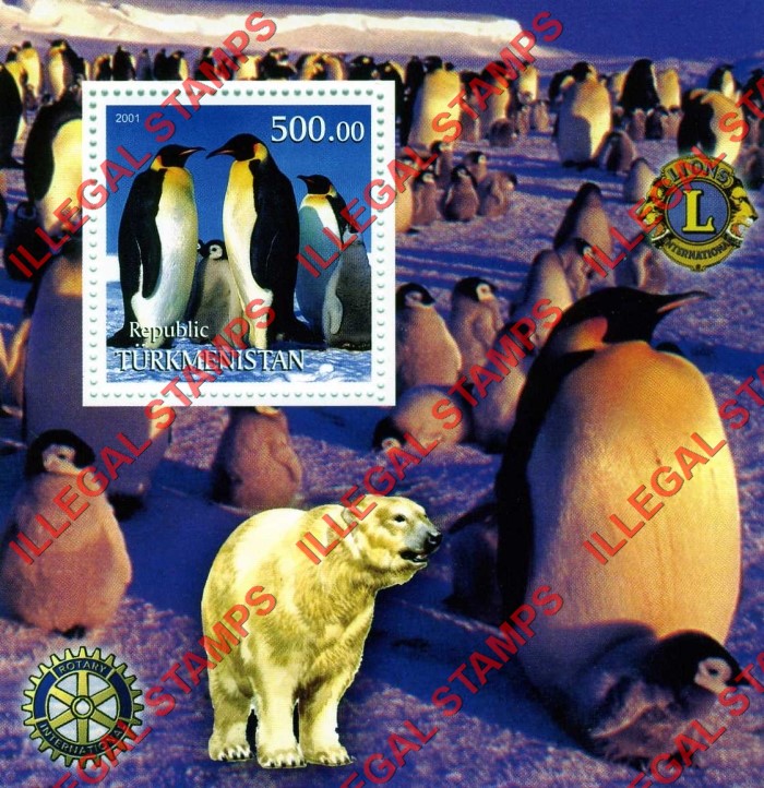 Turkmenistan 2001 Penguins Illegal Stamp Souvenir Sheet of 1 Turkmenistan 2001 Penguins Illegal Stamp Souvenir Sheet of 1