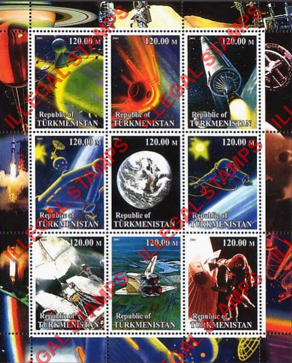 Turkmenistan 2001 Space Planets Illegal Stamp Souvenir Sheet of 9 Turkmenistan 2001 Space Planets Illegal Stamp Souvenir Sheet of 9