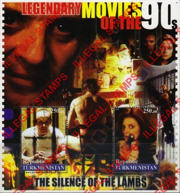 Turkmenistan 2002 Legendary Movies of the 90's The silence of the Lambs Illegal Stamp Souvenir Sheet of 2 Turkmenistan 2002 Legendary Movies of the 90's The silence of the Lambs Illegal Stamp Souvenir Sheet of 2
