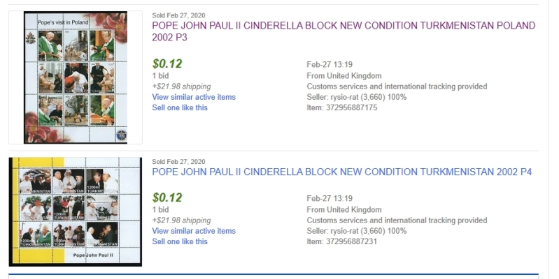 Turkmenistan 2002 Pope John Paul II Illegal Stamp Souvenir Sheets of 9 Sold for 12c each on eBay Turkmenistan 2002 Pope John Paul II Illegal Stamp Souvenir Sheets of 9 Sold for 12c each on eBay