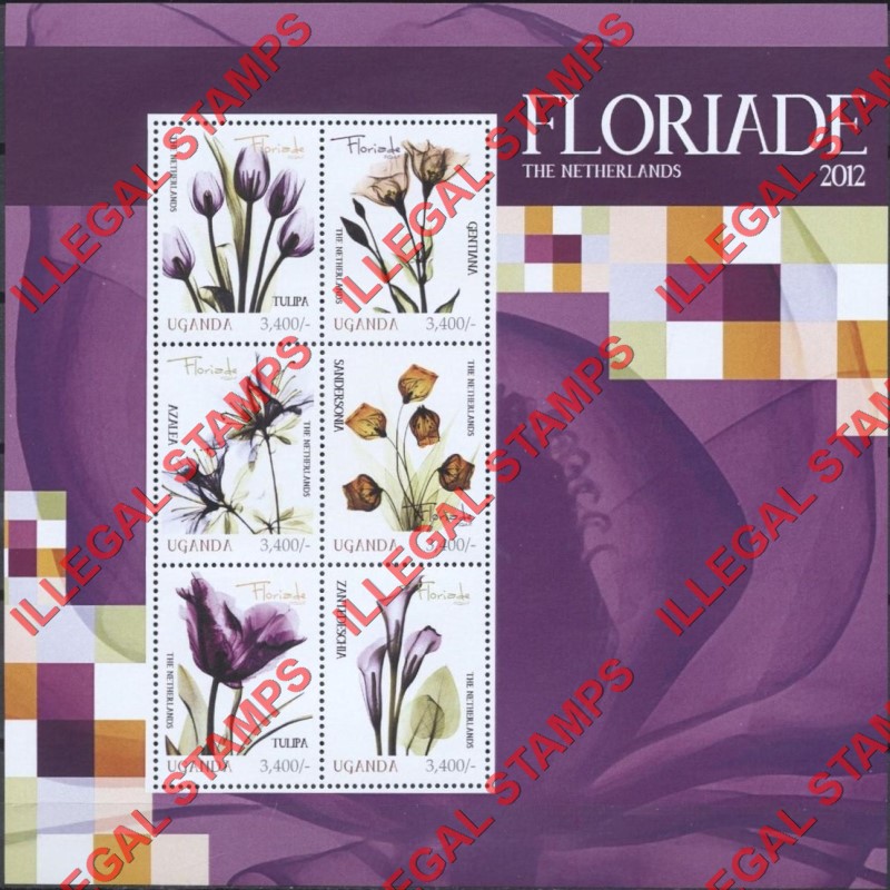 Uganda 2012 Flora Floriade in the Netherlands Illegal Stamp Souvenir Sheet of 6 Uganda 2012 Flora Floriade in the Netherlands Illegal Stamp Souvenir Sheet of 6