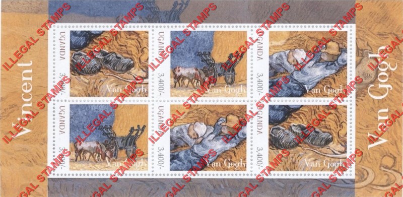 Uganda 2012 Paintings by Vincent Van Gogh Illegal Stamp Souvenir Sheet of 6 (Sheet 2) Uganda 2012 Paintings by Vincent Van Gogh Illegal Stamp Souvenir Sheet of 6 (Sheet 2)