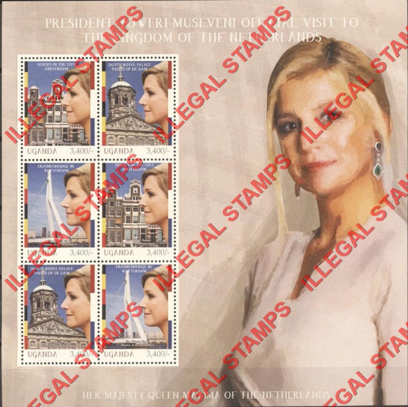 Uganda 2012 Queen Maxima of the Netherlands Illegal Stamp Souvenir Sheet of 6 Uganda 2012 Queen Maxima of the Netherlands Illegal Stamp Souvenir Sheet of 6