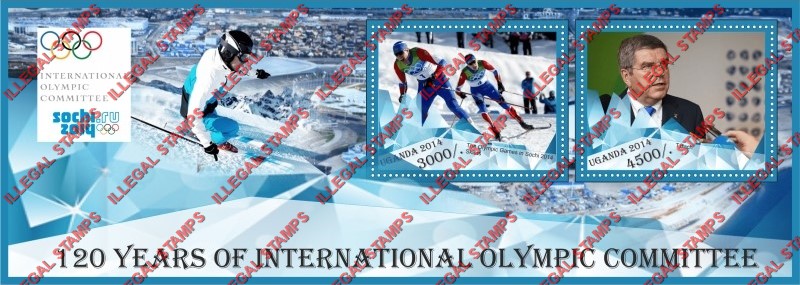 Uganda 2014 International Olympic Committee Illegal Stamp Souvenir Sheet of 2 Uganda 2014 International Olympic Committee Illegal Stamp Souvenir Sheet of 2