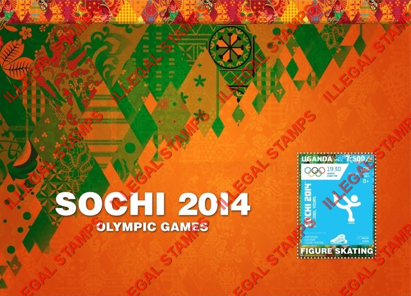 Uganda 2014 Olympic Games in Sochi Large Illegal Stamp Souvenir Sheet of 1 Uganda 2014 Olympic Games in Sochi Large Illegal Stamp Souvenir Sheet of 1