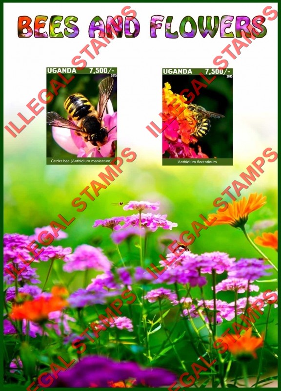 Uganda 2015 Bees and Flowers Illegal Stamp Souvenir Sheet of 2 Uganda 2015 Bees and Flowers Illegal Stamp Souvenir Sheet of 2