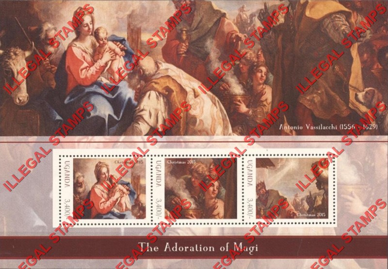 Uganda 2015 Christmas The Adoration of Magi Illegal Stamp Souvenir Sheet of 3 Uganda 2015 Christmas The Adoration of Magi Illegal Stamp Souvenir Sheet of 3