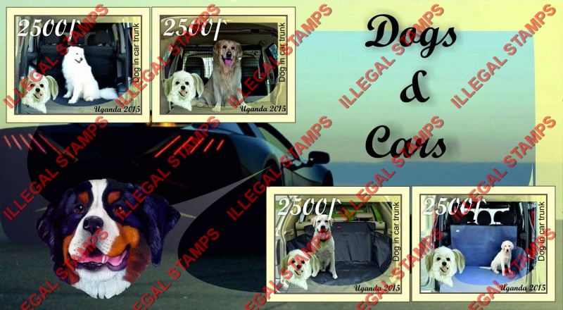 Uganda 2015 Dogs and Cars Illegal Stamp Souvenir Sheet of 4 Uganda 2015 Dogs and Cars Illegal Stamp Souvenir Sheet of 4