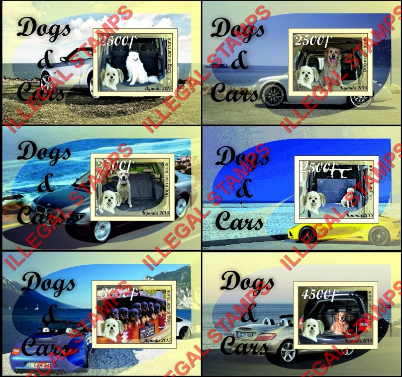 Uganda 2015 Dogs and Cars Illegal Stamp Souvenir Sheets of 1 Uganda 2015 Dogs and Cars Illegal Stamp Souvenir Sheets of 1