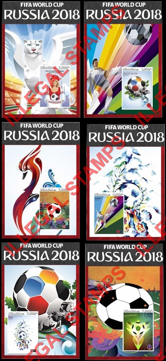 Uganda 2015 FIFA World Cup Soccer in Russia in 2018 Illegal Stamp Souvenir Sheets of 1 (Part 1) Uganda 2015 FIFA World Cup Soccer in Russia in 2018 Illegal Stamp Souvenir Sheets of 1 (Part 1)