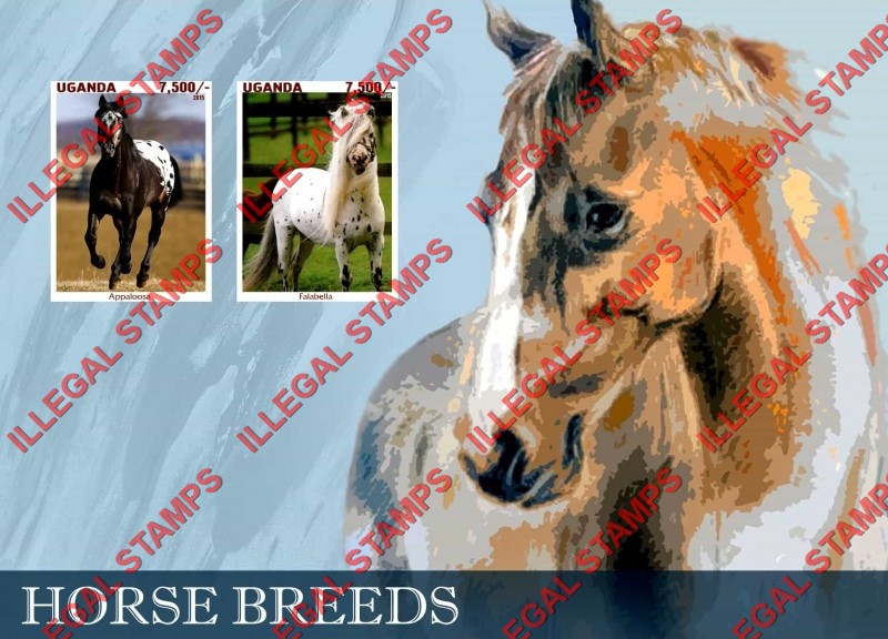 Uganda 2015 Horses Horse Breeds Illegal Stamp Souvenir Sheet of 2 Uganda 2015 Horses Horse Breeds Illegal Stamp Souvenir Sheet of 2