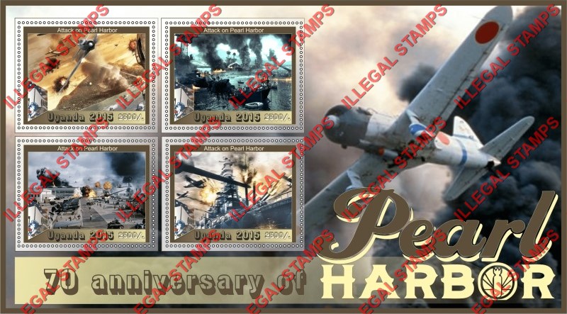 Uganda 2015 Pearl Harbor Illegal Stamp Souvenir Sheet of 4 Uganda 2015 Pearl Harbor Illegal Stamp Souvenir Sheet of 4