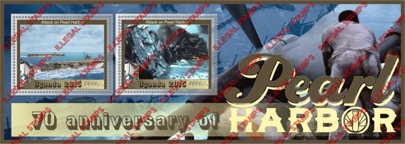 Uganda 2015 Pearl Harbor Illegal Stamp Souvenir Sheet of 2 Uganda 2015 Pearl Harbor Illegal Stamp Souvenir Sheet of 2