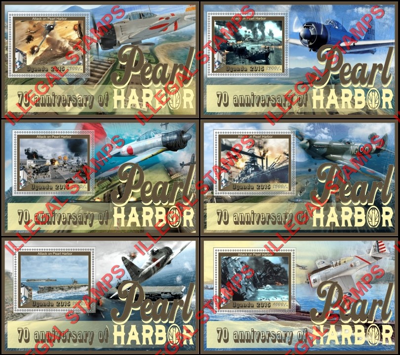 Uganda 2015 Pearl Harbor Illegal Stamp Souvenir Sheets of 1 Uganda 2015 Pearl Harbor Illegal Stamp Souvenir Sheets of 1