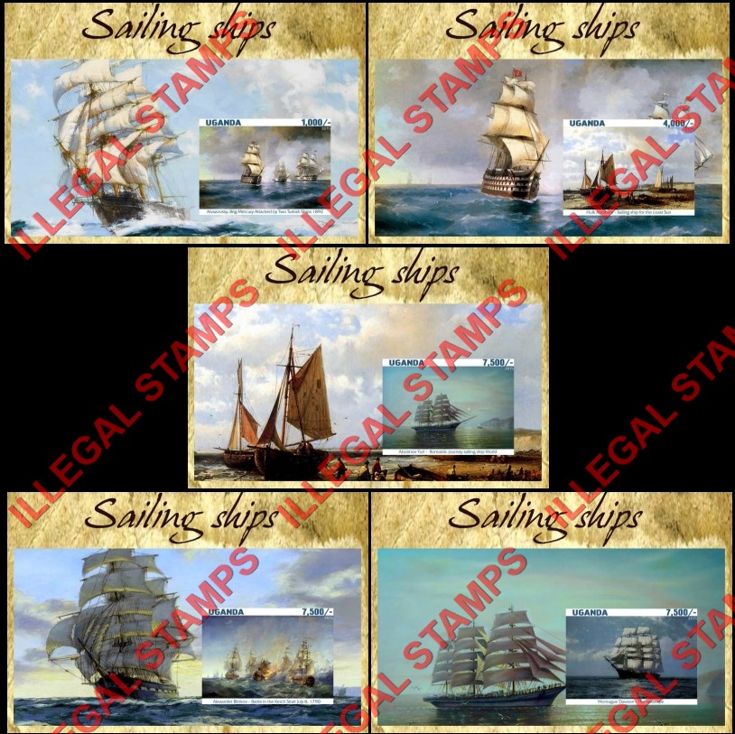 Uganda 2015 Sailing Ships Illegal Stamp Souvenir Sheets of 1 Uganda 2015 Sailing Ships Illegal Stamp Souvenir Sheets of 1
