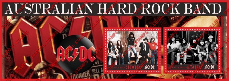 Uganda 2016 AC/DC Australian Hard Rock Band Illegal Stamp Souvenir Sheet of 2 Uganda 2016 AC/DC Australian Hard Rock Band Illegal Stamp Souvenir Sheet of 2