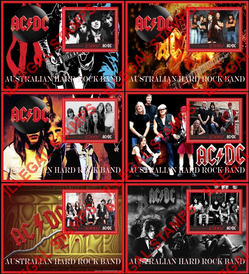 Uganda 2016 AC/DC Australian Hard Rock Band Illegal Stamp Souvenir Sheets of 1 Uganda 2016 AC/DC Australian Hard Rock Band Illegal Stamp Souvenir Sheets of 1