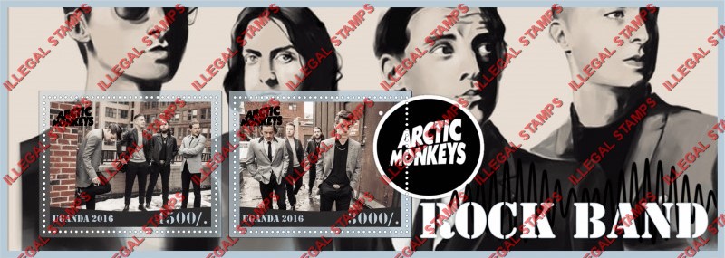 Uganda 2016 Arctic Monkeys Rock Band Illegal Stamp Souvenir Sheet of 2 Uganda 2016 Arctic Monkeys Rock Band Illegal Stamp Souvenir Sheet of 2