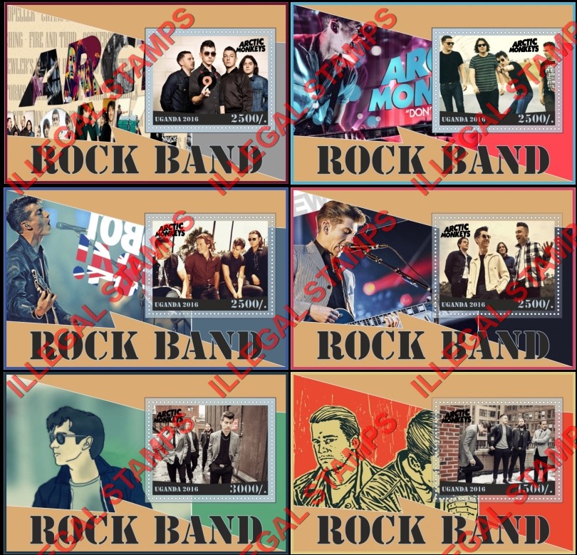 Uganda 2016 Arctic Monkeys Rock Band Illegal Stamp Souvenir Sheets of 1 Uganda 2016 Arctic Monkeys Rock Band Illegal Stamp Souvenir Sheets of 1