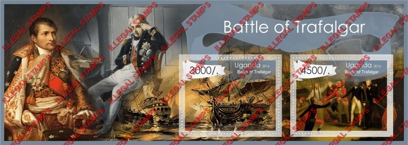 Uganda 2016 Battle of Trafalgar Illegal Stamp Souvenir Sheet of 2 Uganda 2016 Battle of Trafalgar Illegal Stamp Souvenir Sheet of 2