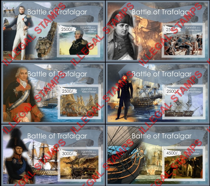 Uganda 2016 Battle of Trafalgar Illegal Stamp Souvenir Sheets of 1 Uganda 2016 Battle of Trafalgar Illegal Stamp Souvenir Sheets of 1