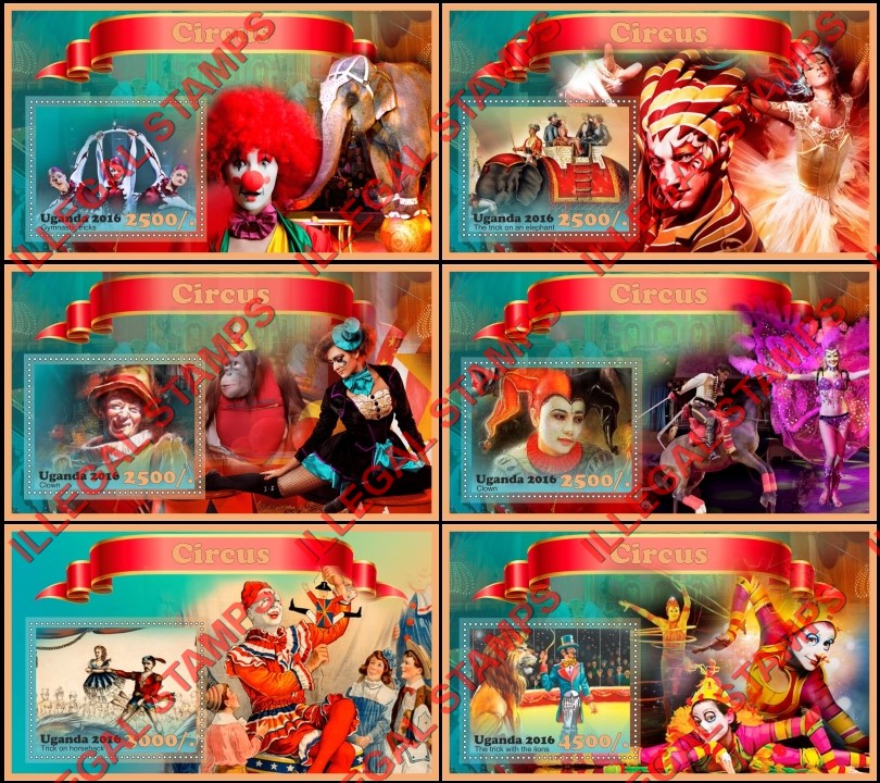 Uganda 2016 Circus Illegal Stamp Souvenir Sheets of 1